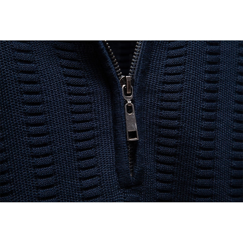 Men's Pullover with High Neck and Zip Closure in Olive Green - 12 - London-stylehouse.com