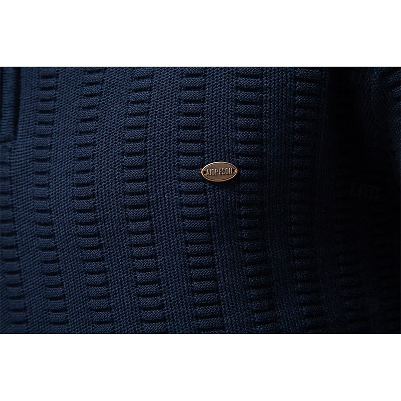 Men's Pullover with High Neck and Zip Closure in Olive Green - 13 - London-stylehouse.com