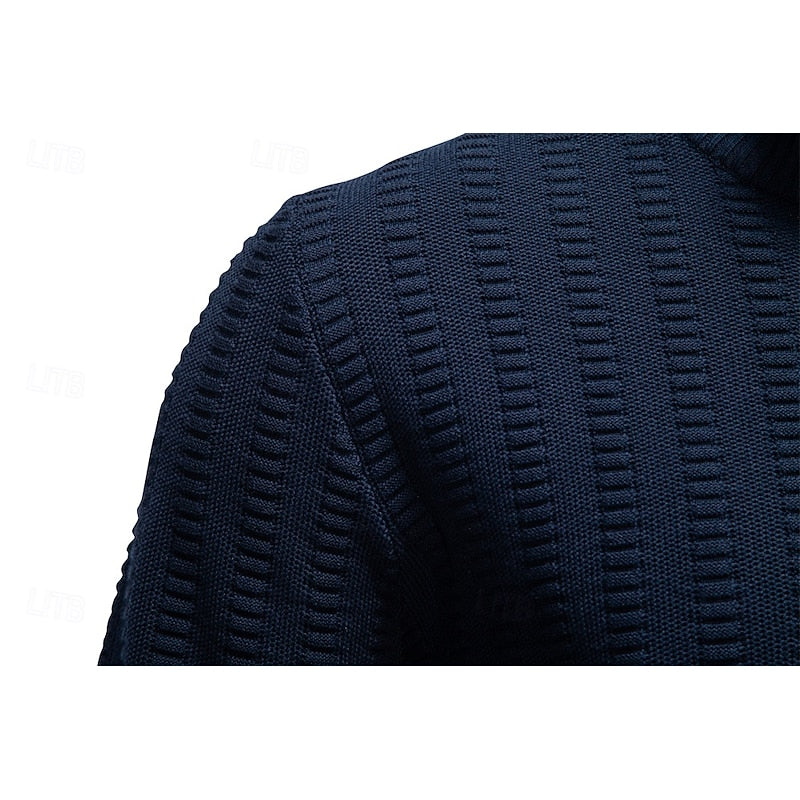 Men's Pullover with High Neck and Zip Closure in Olive Green - 14 - London-stylehouse.com