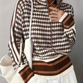 Check Pattern Women's Cardigan with Zip and Stand Collar - 1 - London-stylehouse.com