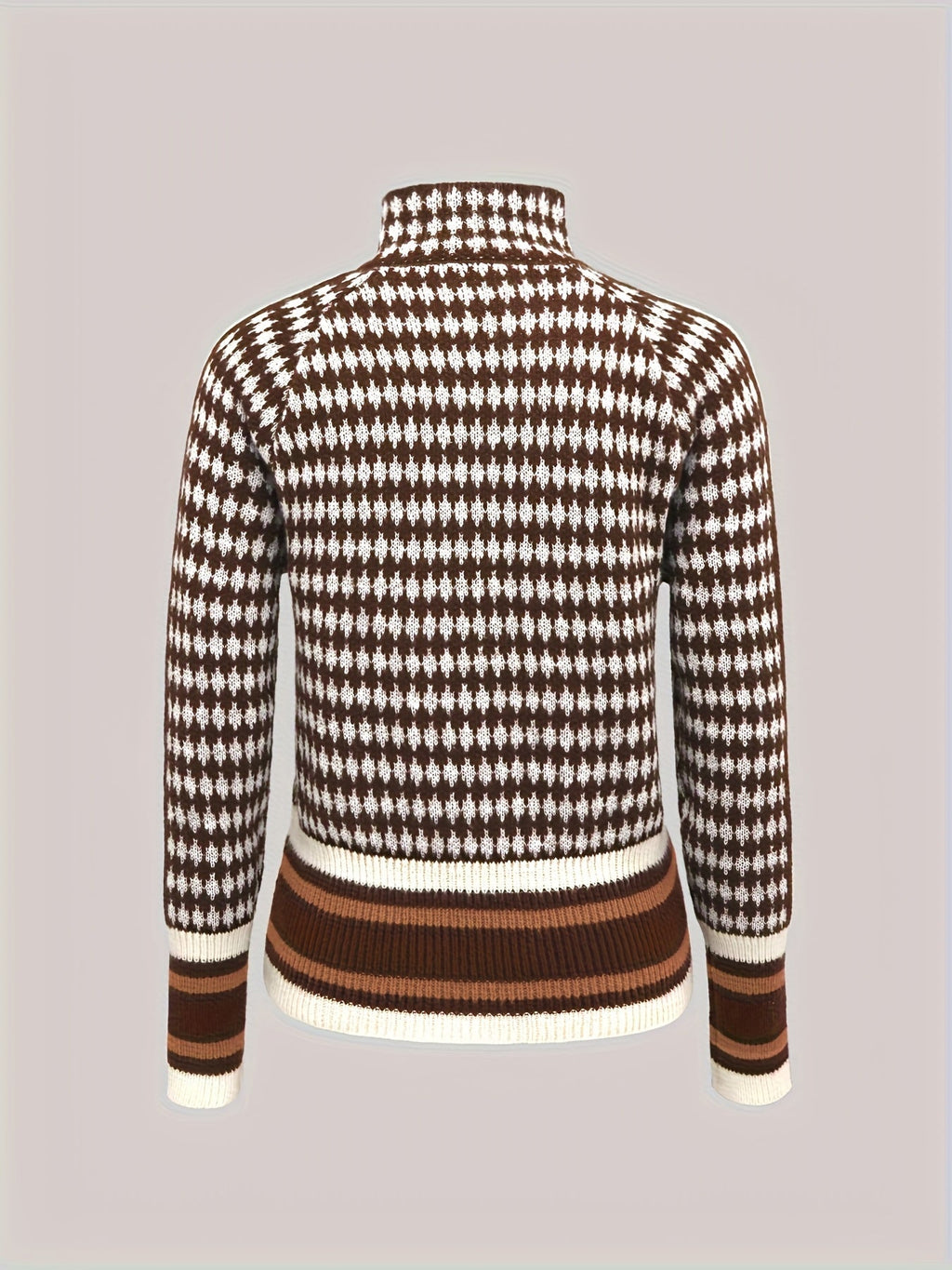 Check Pattern Women's Cardigan with Zip and Stand Collar - 2 - London-stylehouse.com