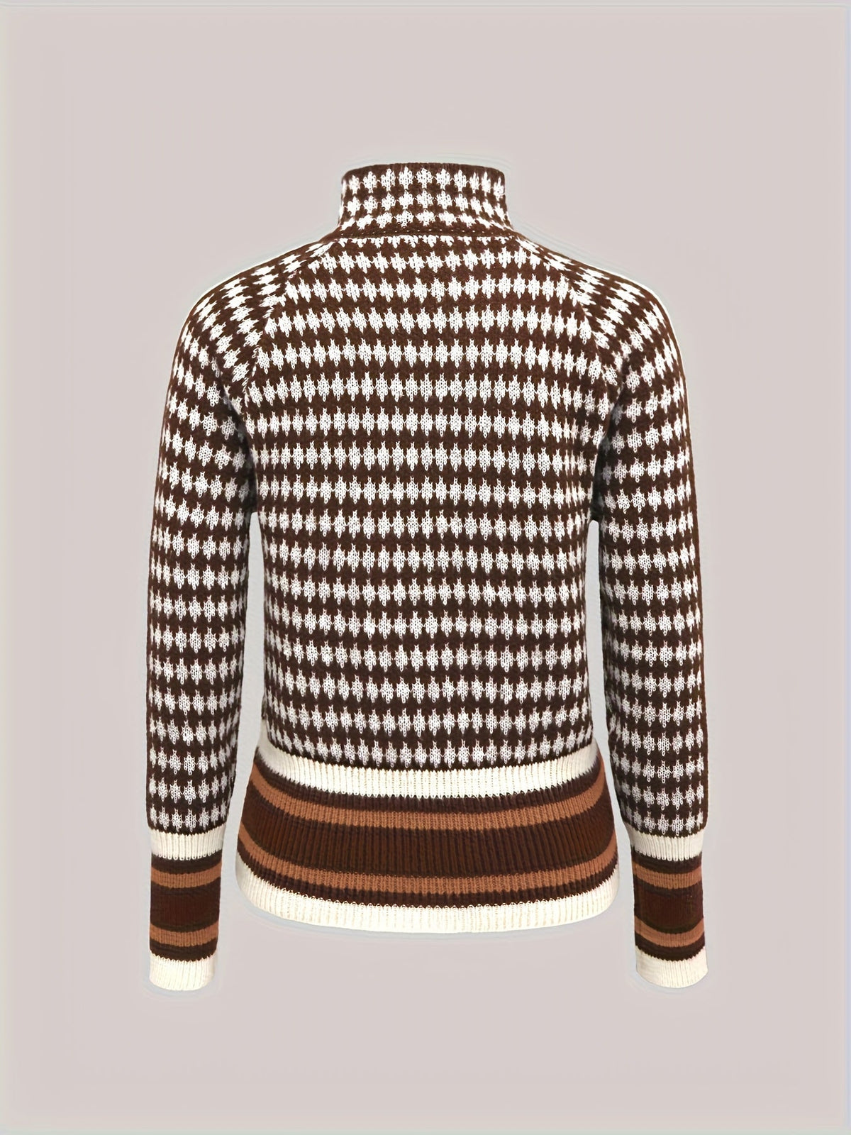 Check Pattern Women's Cardigan with Zip and Stand Collar - 2 - London-stylehouse.com