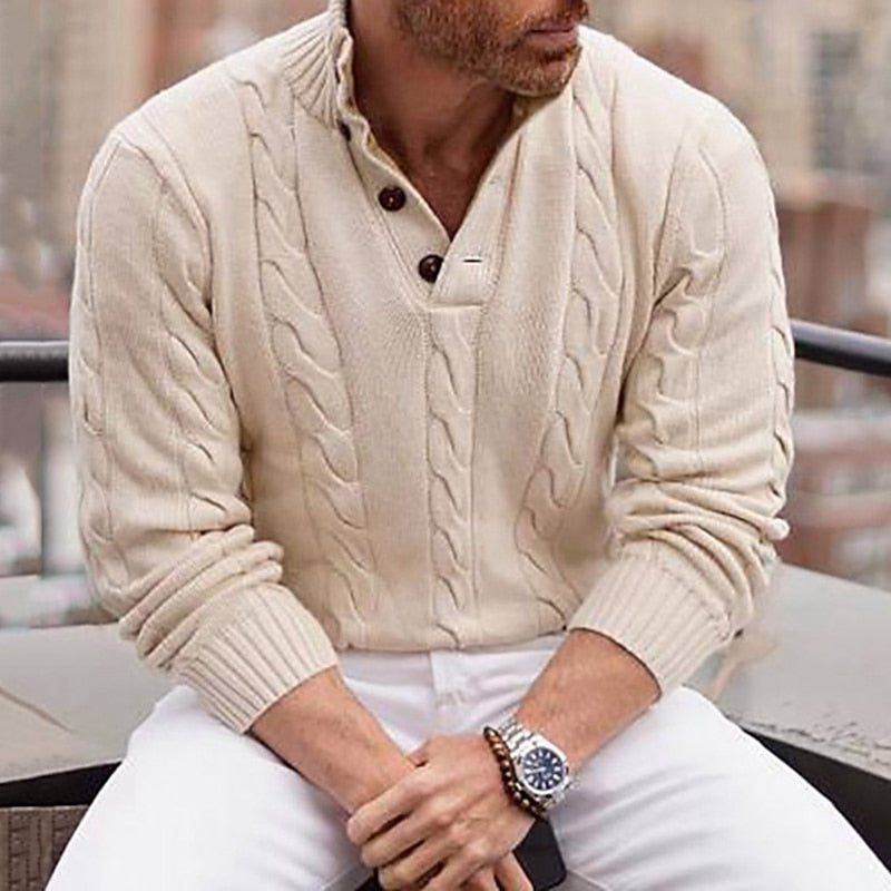 Pullover for Men with Stylish Button Closure and Cable Knit Design - 1 - London-stylehouse.com