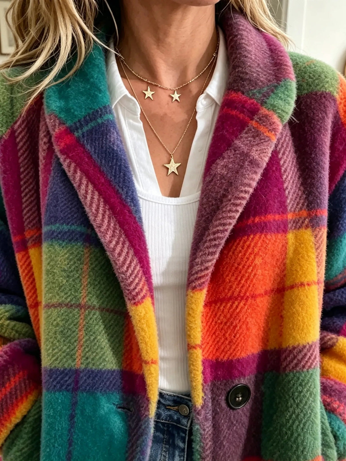 Check Jacket for Women with Relaxed Fit and Colourful Pattern - 4 - London-stylehouse.com