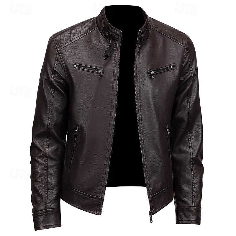 Biker Jacket Women's Fitted Design with Stand-Up Collar - 1 - London-stylehouse.com