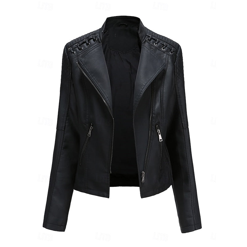 Women's Tailored Biker Jacket with Stylish Stitching - 1 - London-stylehouse.com