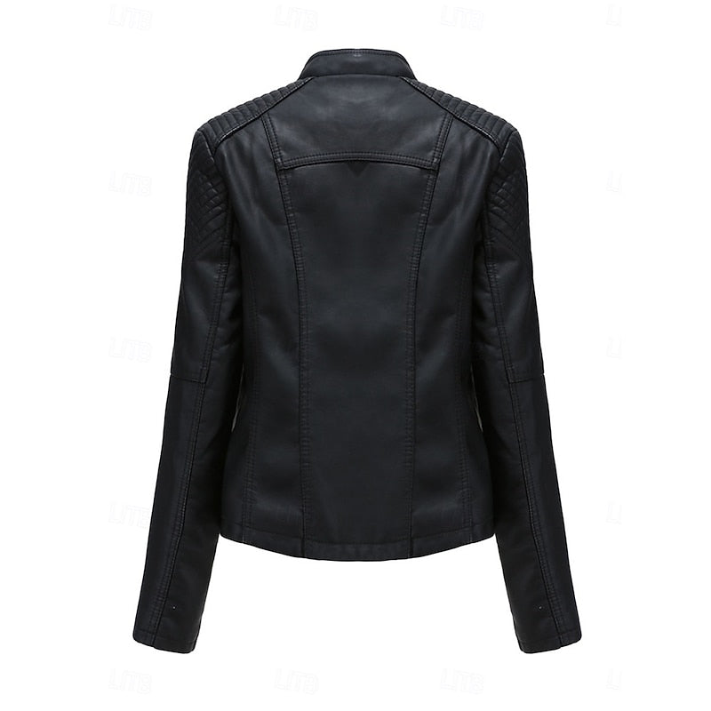 Women's Tailored Biker Jacket with Stylish Stitching - 2 - London-stylehouse.com