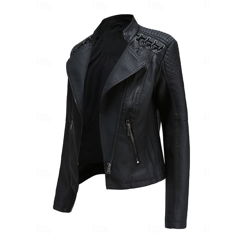 Women's Tailored Biker Jacket with Stylish Stitching - 3 - London-stylehouse.com