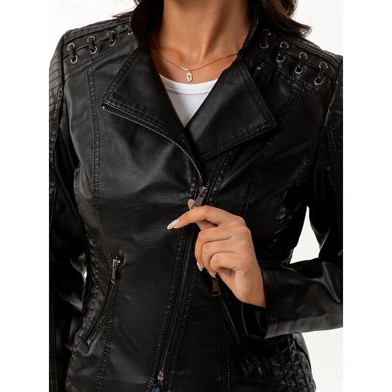 Women's Tailored Biker Jacket with Stylish Stitching - 4 - London-stylehouse.com