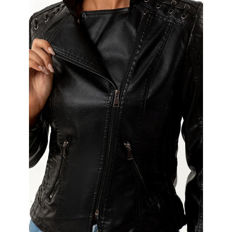 Women's Tailored Biker Jacket with Stylish Stitching - 5 - London-stylehouse.com