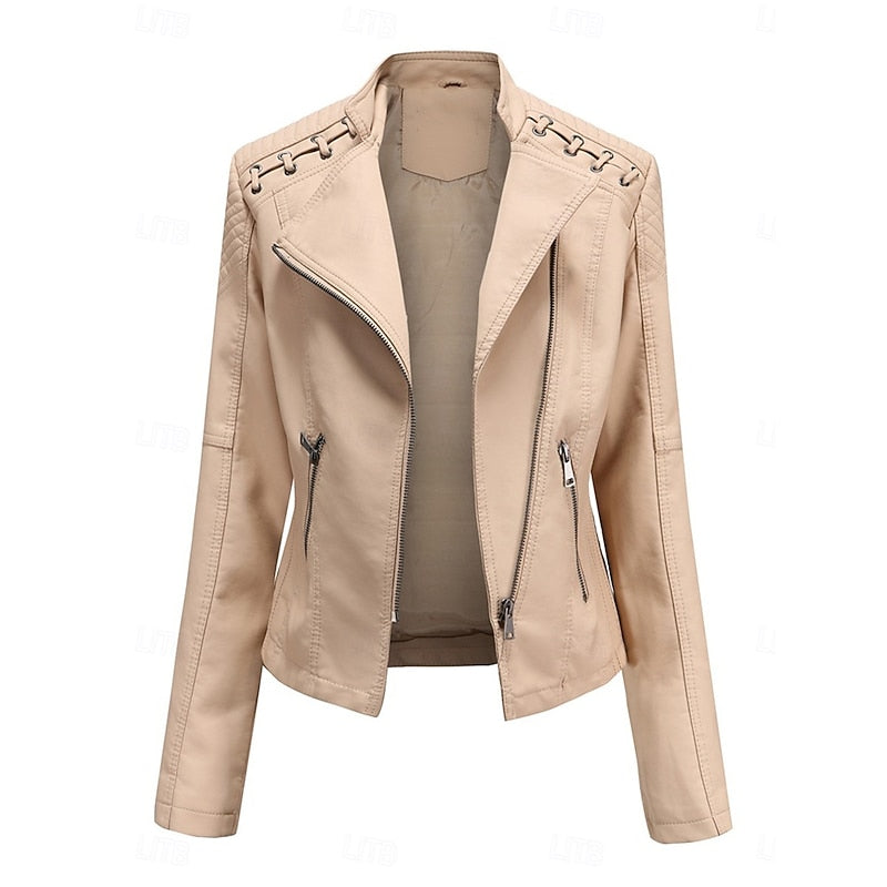 Women's Tailored Biker Jacket with Stylish Stitching - 10 - London-stylehouse.com