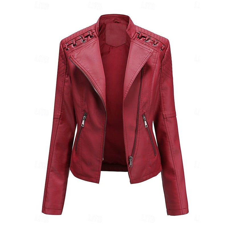 Women's Tailored Biker Jacket with Stylish Stitching - 11 - London-stylehouse.com