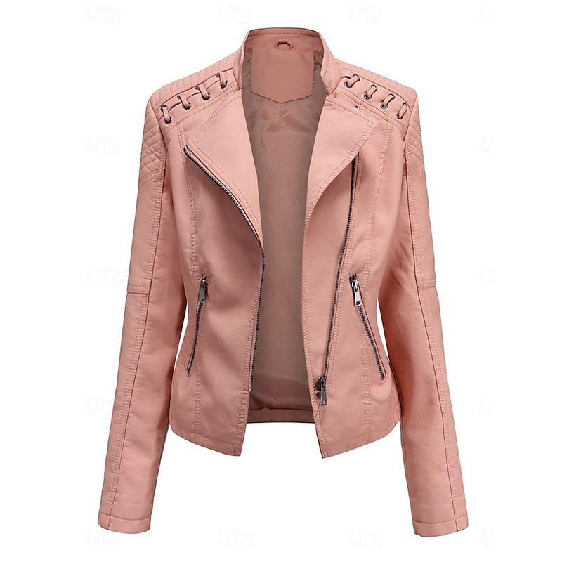 Women's Tailored Biker Jacket with Stylish Stitching - 12 - London-stylehouse.com