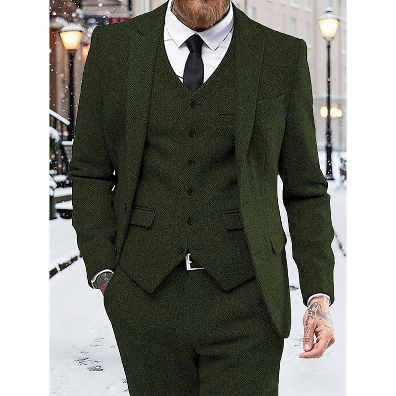 Men's Suit Ensemble with Blazer and Waistcoat in Dark Green Houndstooth - 1 - London-stylehouse.com