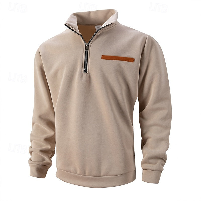 Pullover for Men with Zip Neck and Pocket Detail - 1 - London-stylehouse.com