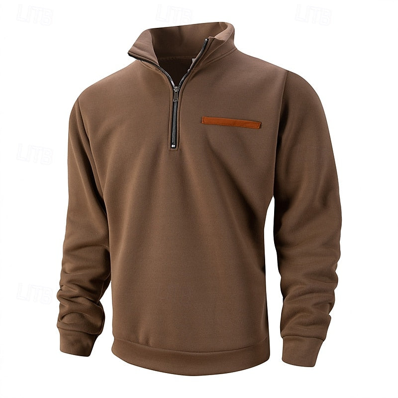 Pullover for Men with Zip Neck and Pocket Detail - 2 - London-stylehouse.com
