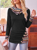Hooded Women's Top with Button Detail and Striped Cuffs - 2 - London-stylehouse.com