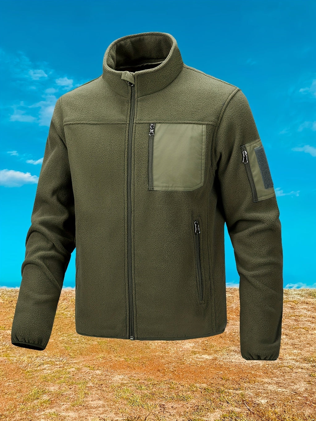 Men's Fleece Jacket with Stand-Up Collar and Practical Pockets - 12 - London-stylehouse.com