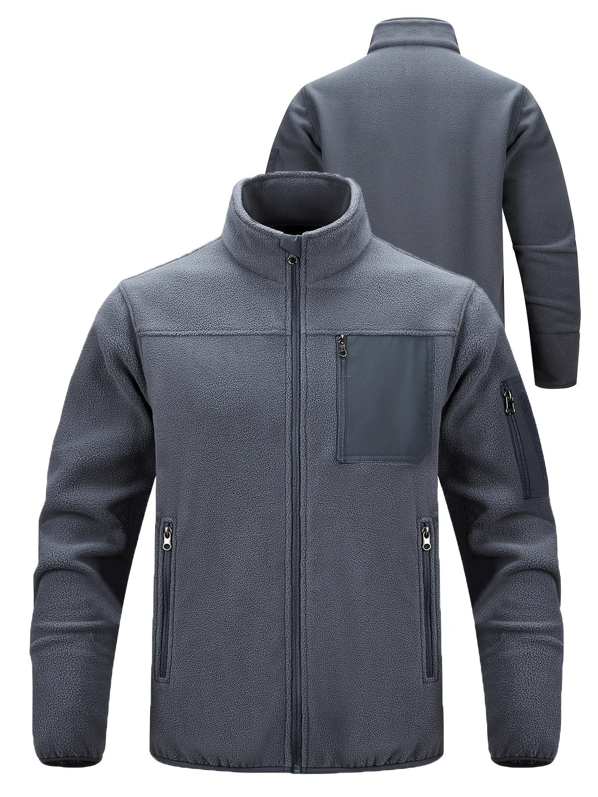 Men's Fleece Jacket with Stand-Up Collar and Practical Pockets - 21 - London-stylehouse.com