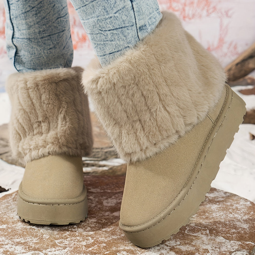 Women's Chunky Winter Boots with Faux Fur Cuff - 1 - London-stylehouse.com