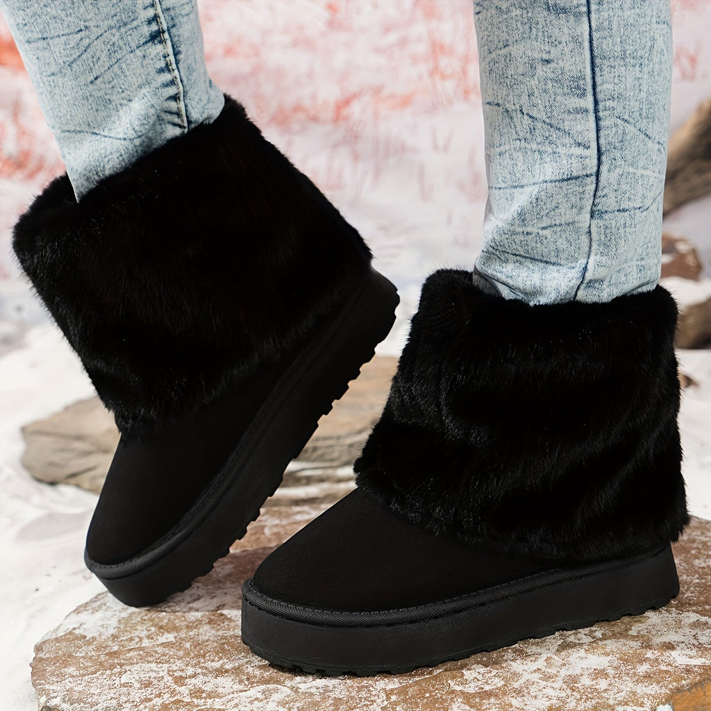 Women's Chunky Winter Boots with Faux Fur Cuff - 4 - London-stylehouse.com