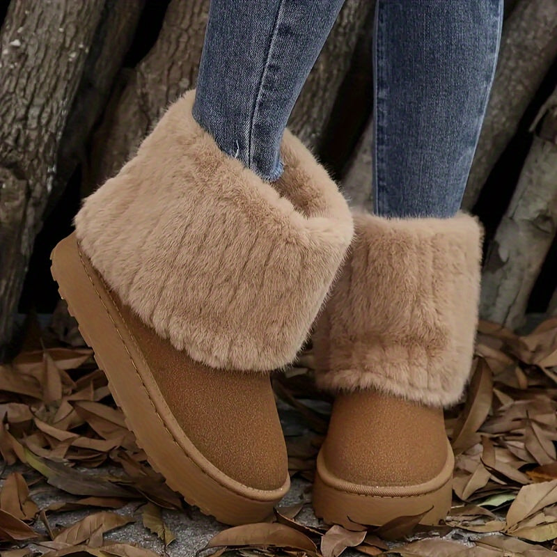 Women's Chunky Winter Boots with Faux Fur Cuff - 5 - London-stylehouse.com