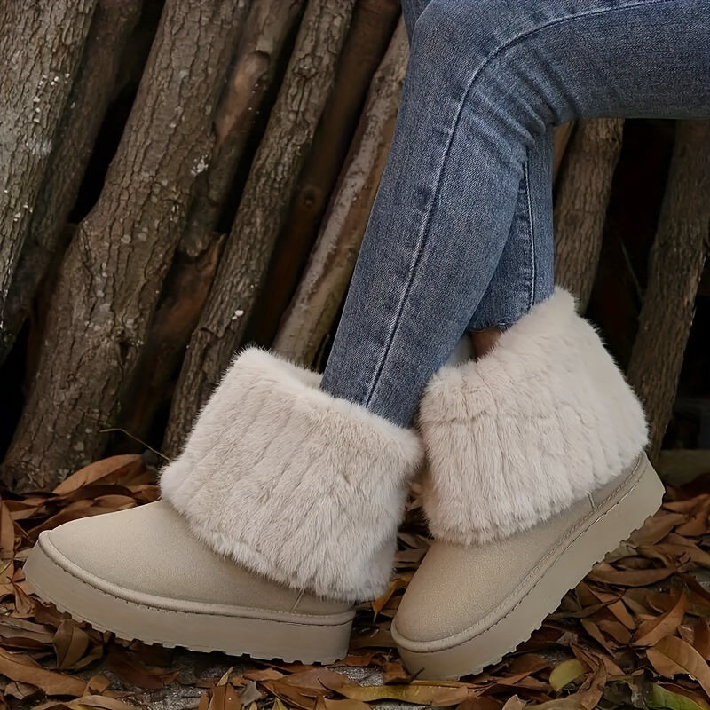 Women's Chunky Winter Boots with Faux Fur Cuff - 6 - London-stylehouse.com