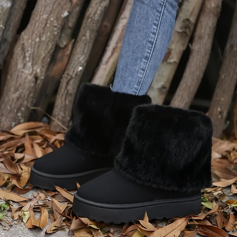 Women's Chunky Winter Boots with Faux Fur Cuff - 7 - London-stylehouse.com