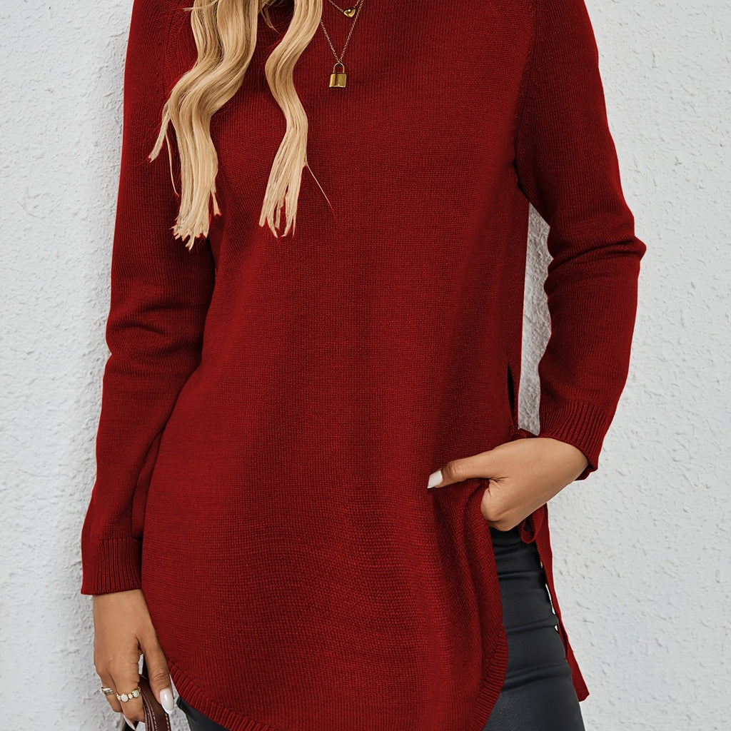 Long Sleeve Women's Pullover with Side Openings - 1 - London-stylehouse.com