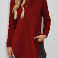 Long Sleeve Women's Pullover with Side Openings - 1 - London-stylehouse.com