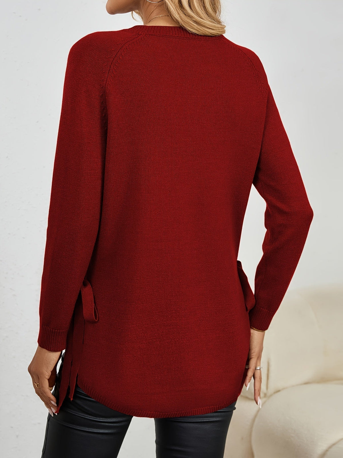 Long Sleeve Women's Pullover with Side Openings - 2 - London-stylehouse.com