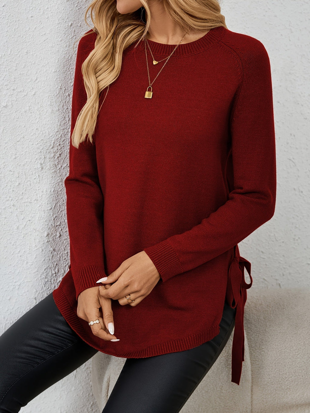 Long Sleeve Women's Pullover with Side Openings - 4 - London-stylehouse.com