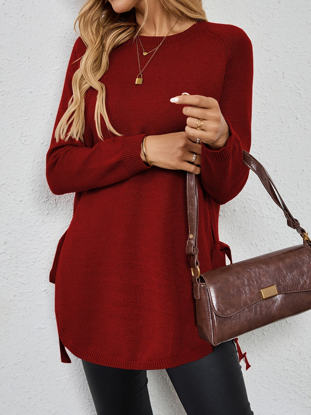 Long Sleeve Women's Pullover with Side Openings - 6 - London-stylehouse.com