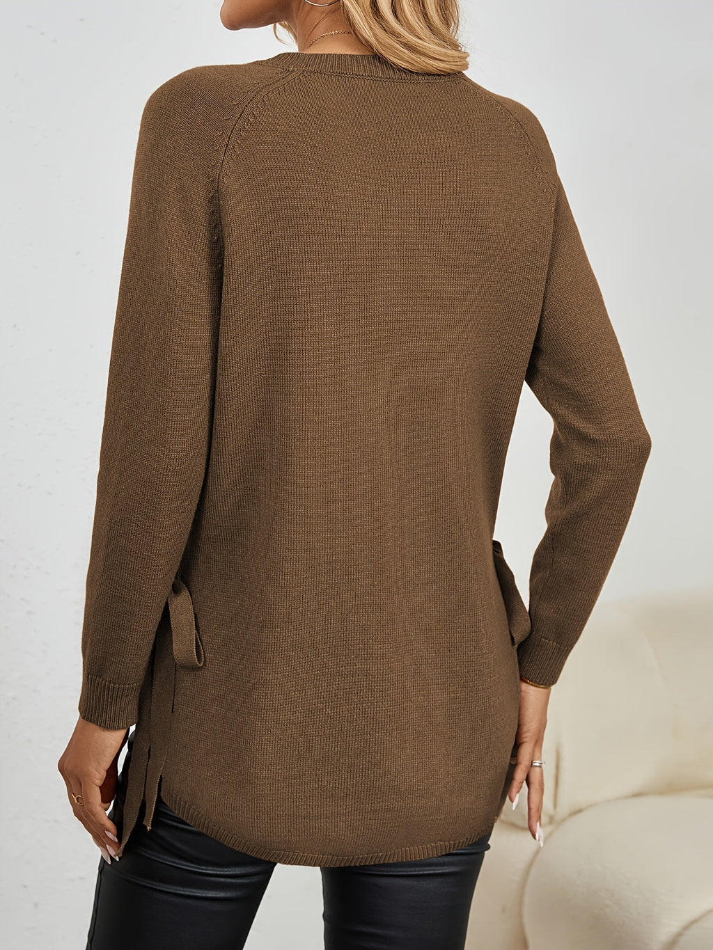 Long Sleeve Women's Pullover with Side Openings - 14 - London-stylehouse.com