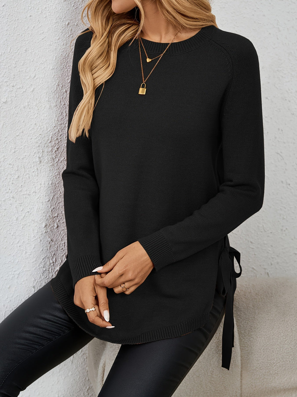 Long Sleeve Women's Pullover with Side Openings - 24 - London-stylehouse.com