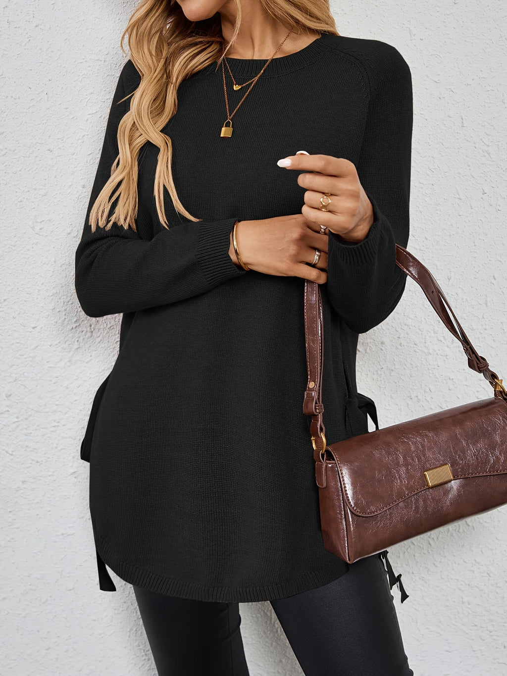 Long Sleeve Women's Pullover with Side Openings - 26 - London-stylehouse.com