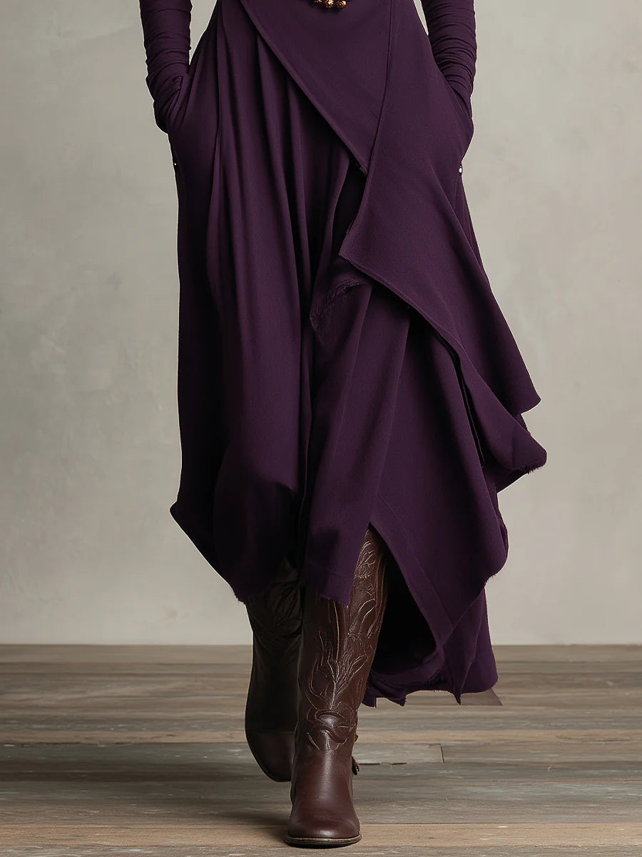 Maxi Dress Women's Asymmetrical Cut with High Neck and Pockets - 6 - London-stylehouse.com