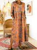 Maxi Dress Women's Relaxed Fit with Side Slits and Floral Print - 1 - London-stylehouse.com