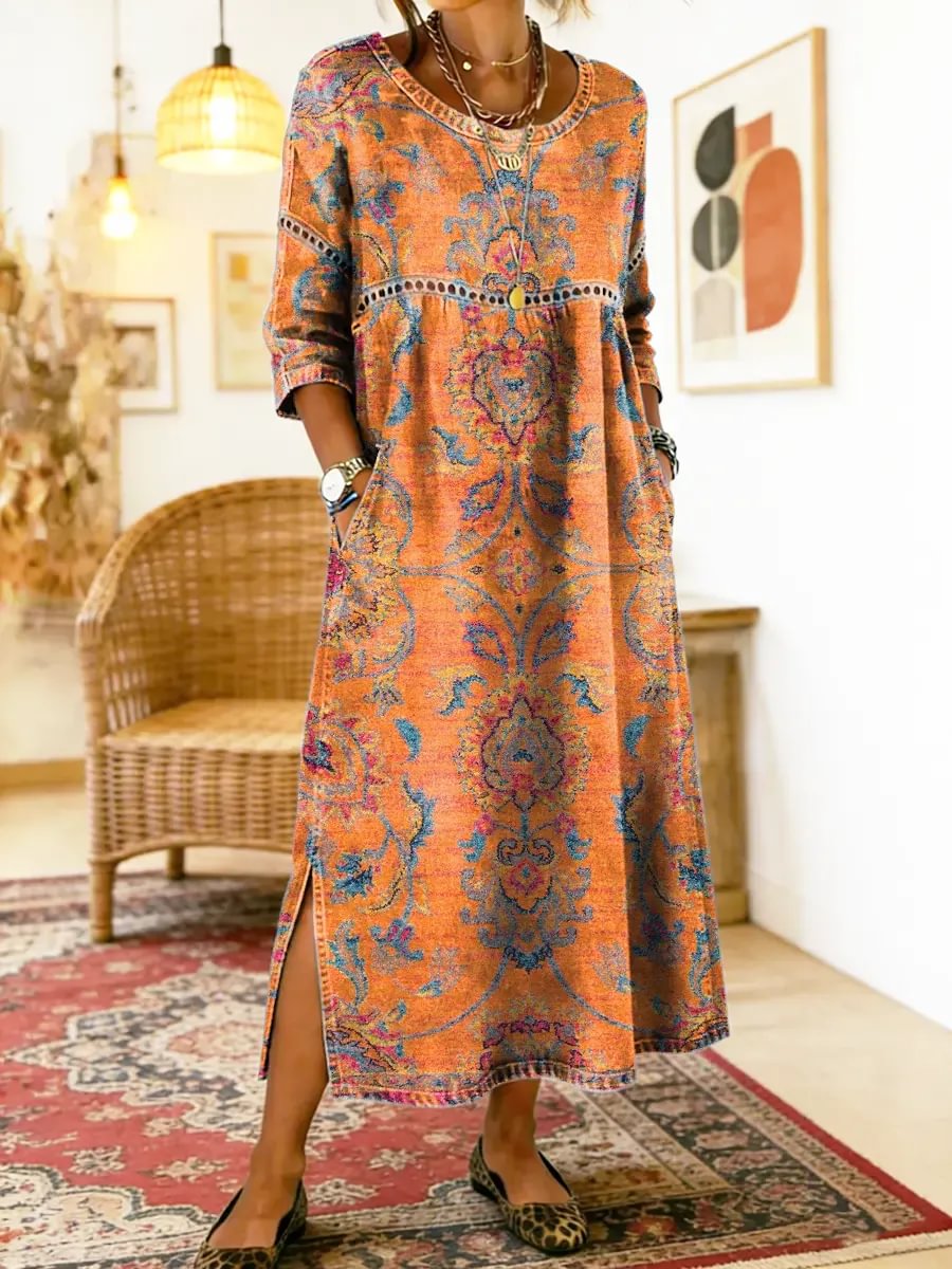 Maxi Dress Women's Relaxed Fit with Side Slits and Floral Print - 1 - London-stylehouse.com