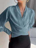 Wrap Blouse for Women with Puff Sleeves and V-Neck - 4 - London-stylehouse.com