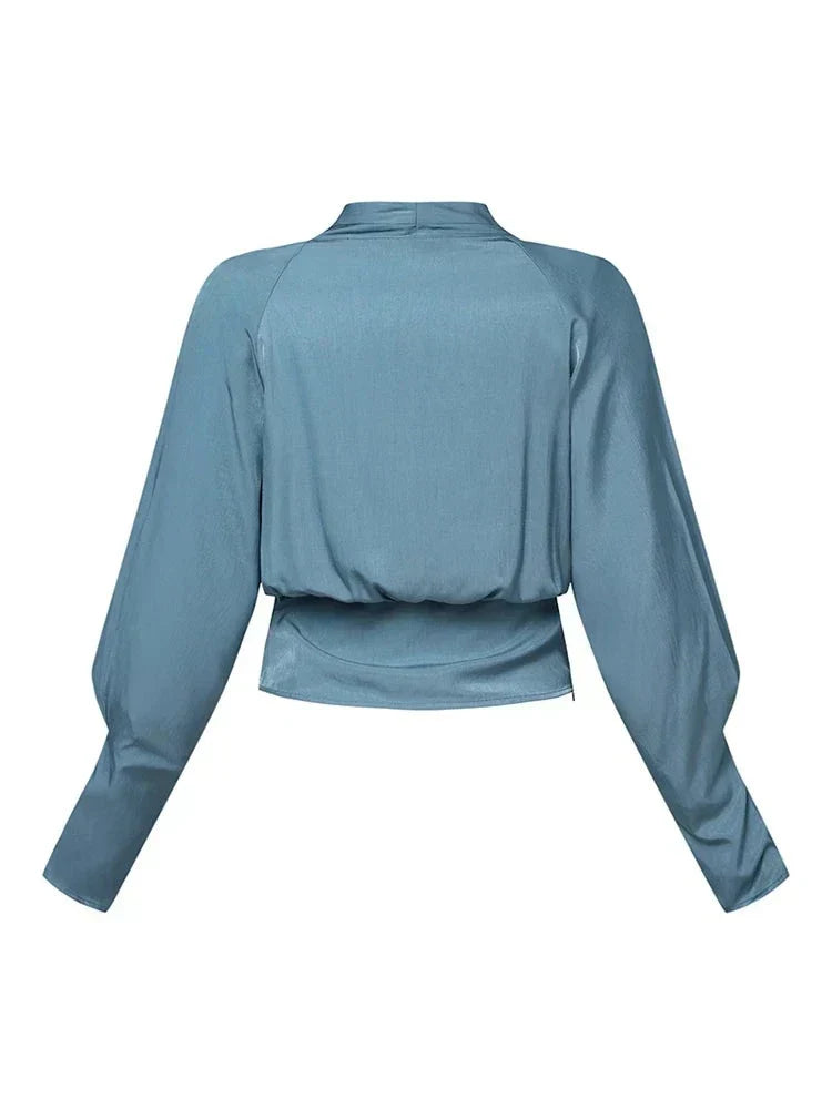 Wrap Blouse for Women with Puff Sleeves and V-Neck - 5 - London-stylehouse.com