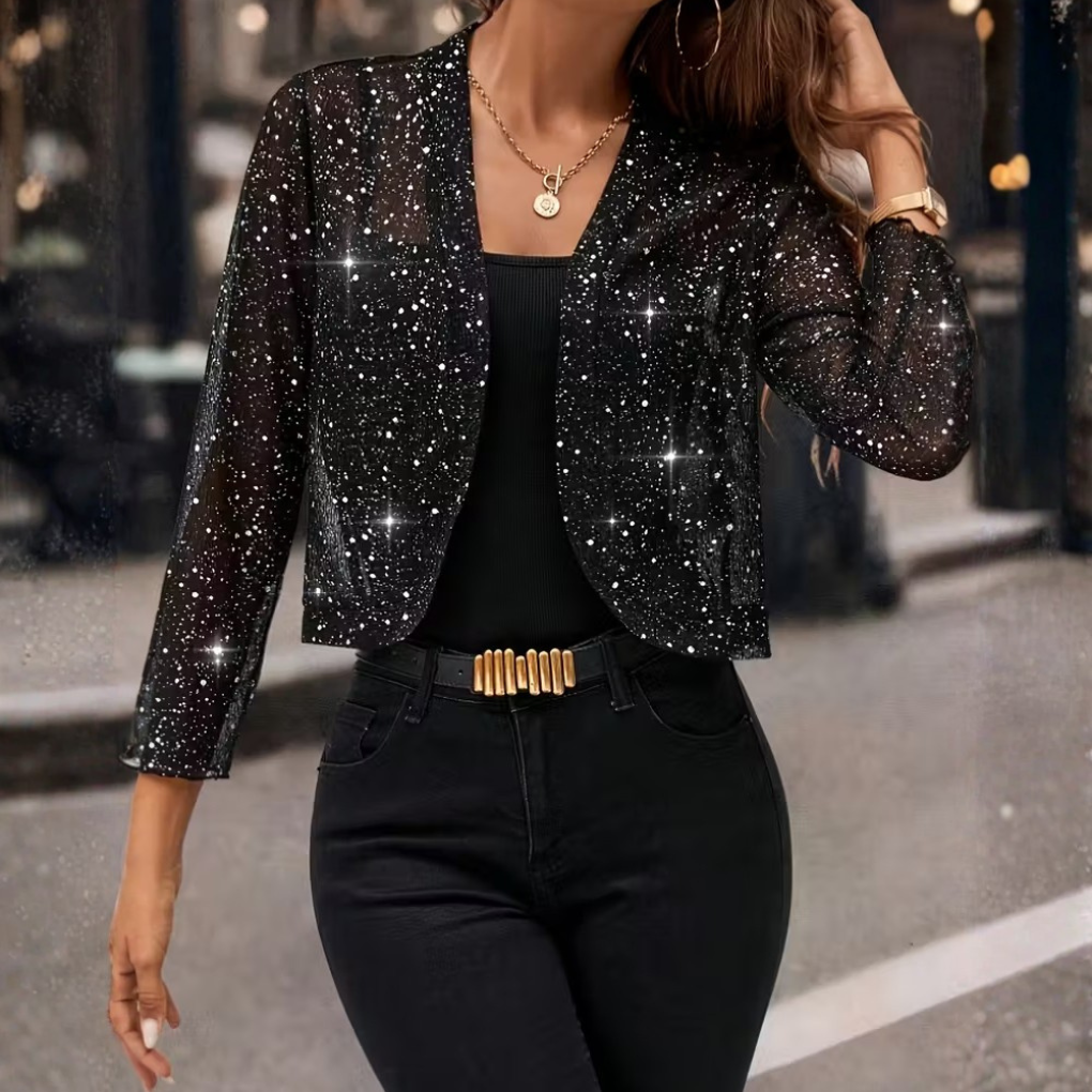 Women's Open Front Cardigan with 3/4 Sleeves and Sparkle - 2 - London-stylehouse.com