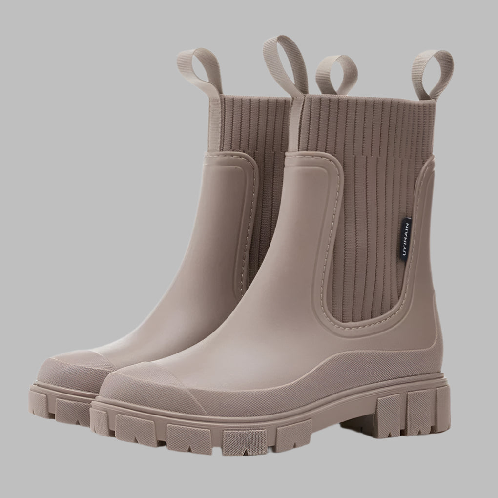 Ladies' Rain Boots with Elastic Side Panels and Chunky Sole - 1 - London-stylehouse.com