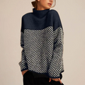 Women’s Pullover with Stand-Up Collar and Chevron Design - 1 - London-stylehouse.com
