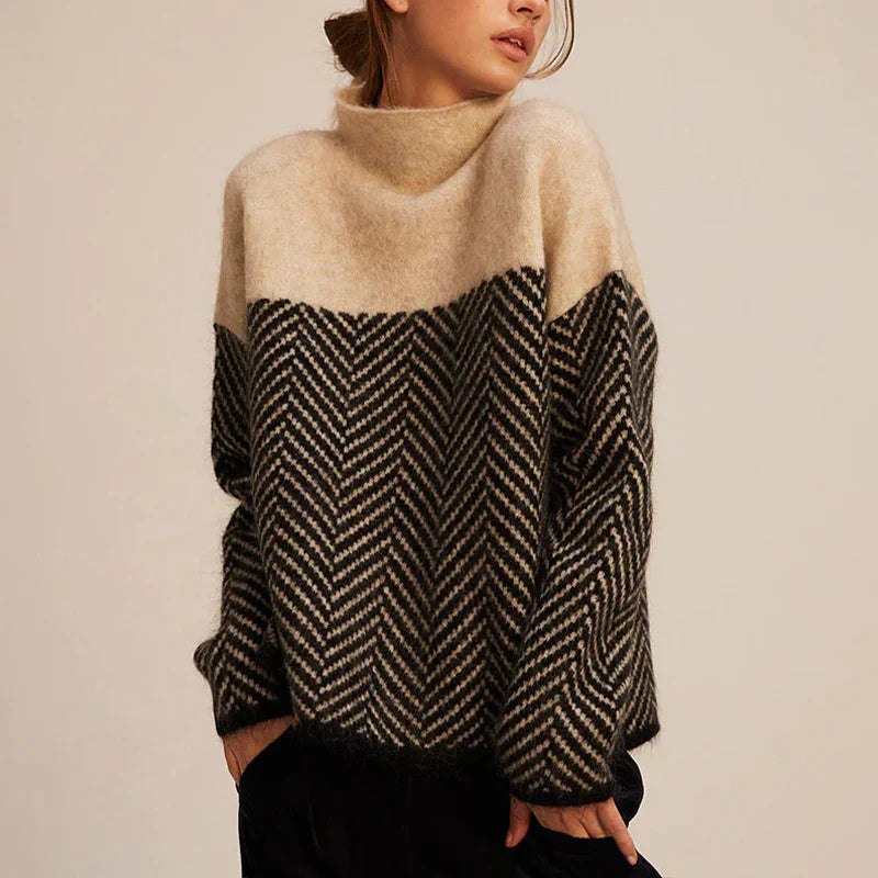 Women’s Pullover with Stand-Up Collar and Chevron Design - 2 - London-stylehouse.com