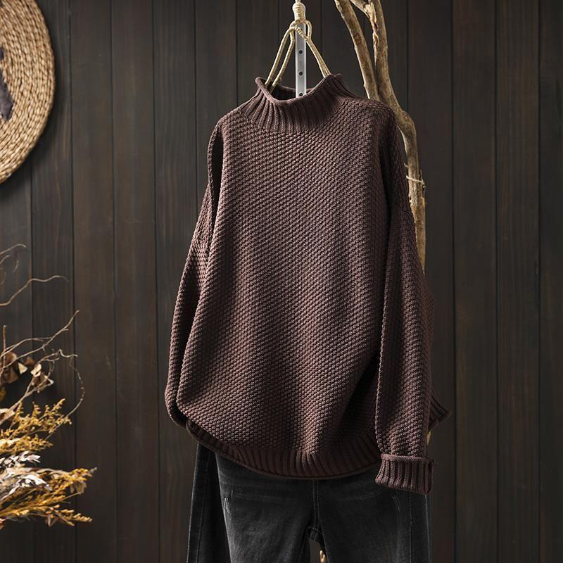 Pullover Women's Loose Fit with Stand-Up Neck and Long Sleeves - 1 - London-stylehouse.com