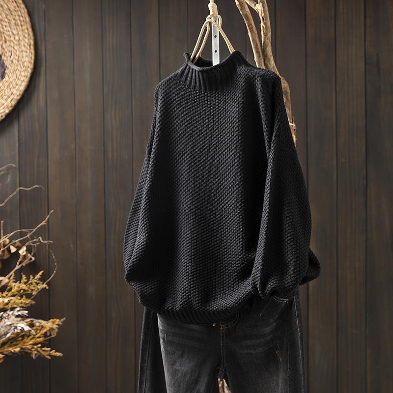 Pullover Women's Loose Fit with Stand-Up Neck and Long Sleeves - 2 - London-stylehouse.com