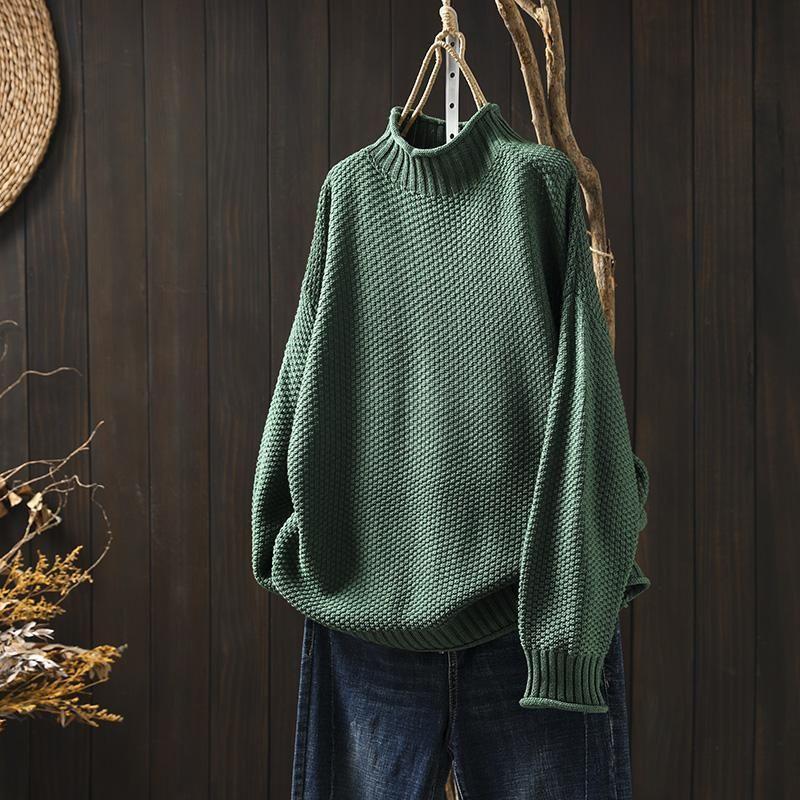 Pullover Women's Loose Fit with Stand-Up Neck and Long Sleeves - 3 - London-stylehouse.com