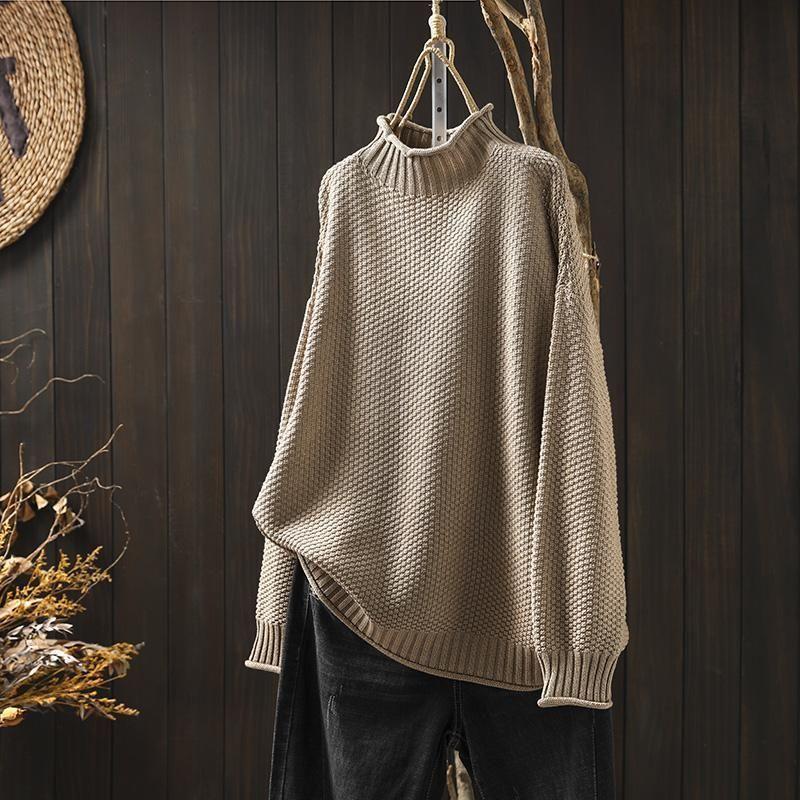 Pullover Women's Loose Fit with Stand-Up Neck and Long Sleeves - 4 - London-stylehouse.com