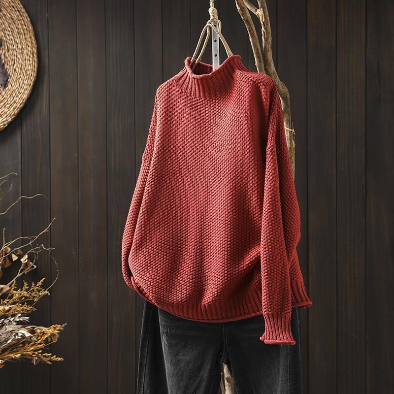 Pullover Women's Loose Fit with Stand-Up Neck and Long Sleeves - 5 - London-stylehouse.com